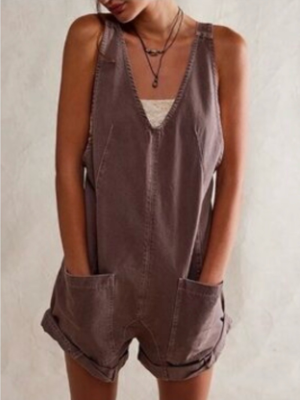 Free People Dark Brown Cotton Short Overalls